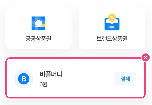 비플페이에서 비플머니를 선택한 화면